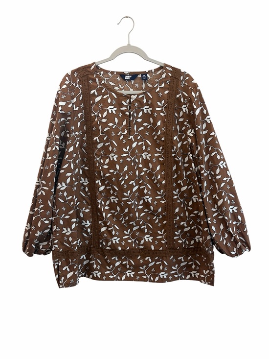 Lands' End Tops - Land’s End 100% Cotton Boho Pop-Over Brown Floral Peasant Tunic Top Size 1X